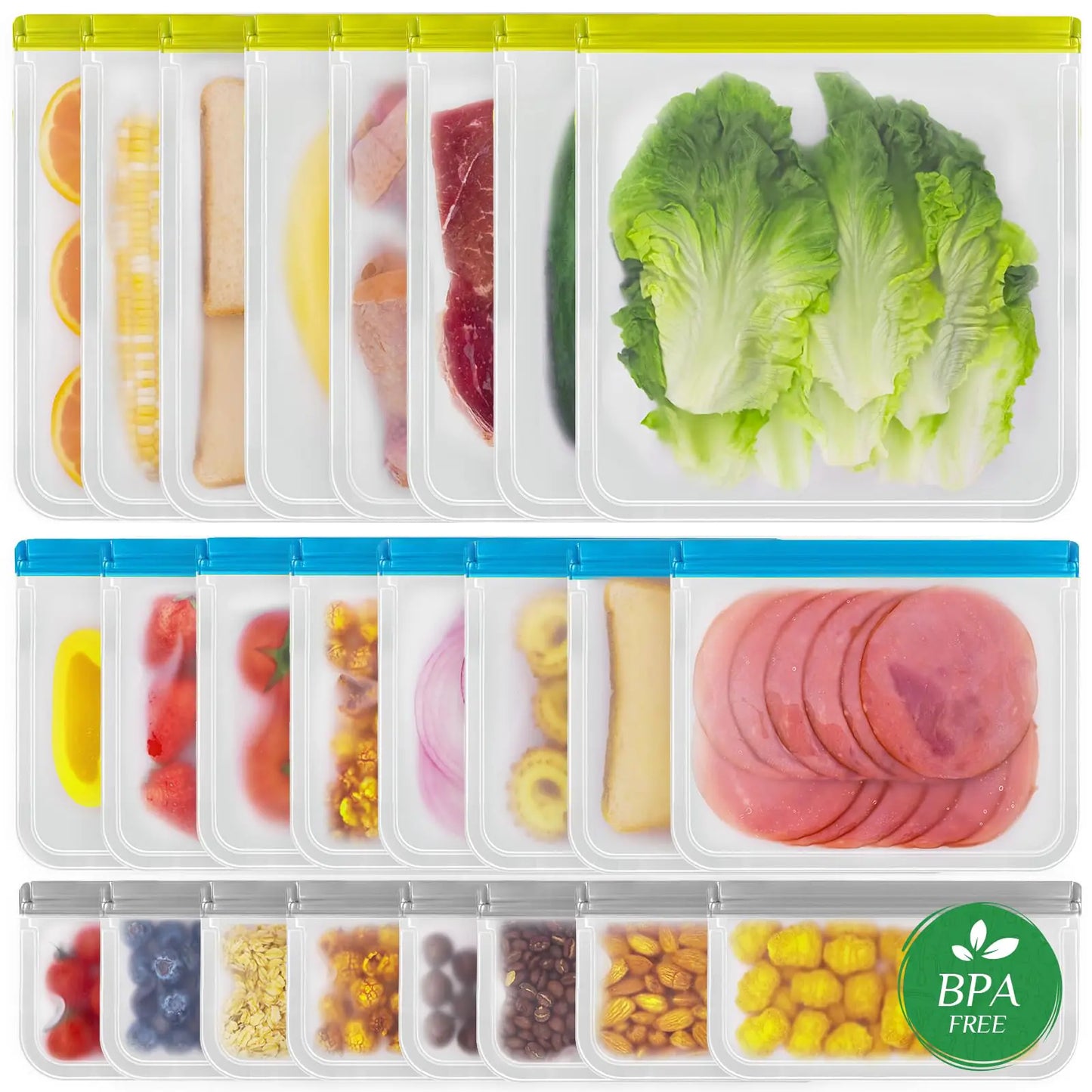 LKSUMPT 24 Pack Reusable Freezer Bags Food Storage Bags Reusable Bags BPA Free Leakproof Extra Thick for Traveling & Household Same as Reusable Ziploc Bags (8 Gallon+8 Snack+8 Sandwich Bags) - Ghemy.co.uk