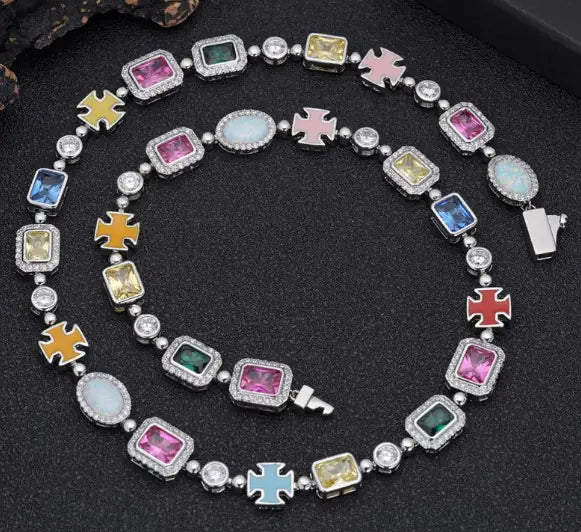 Gold-Plated Hip-Hop Gemstone Necklace - Ghemy.co.uk