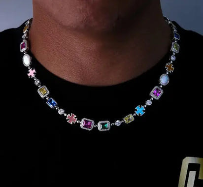 Gold-Plated Hip-Hop Gemstone Necklace - Ghemy.co.uk
